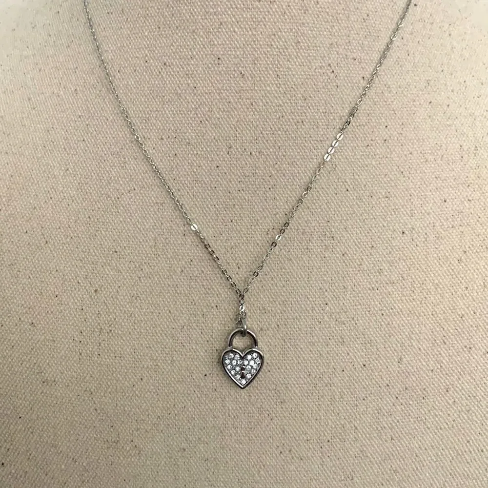 Lock My Heart Silver Tone Padlock Pendant Necklace with Swarovski Crystals